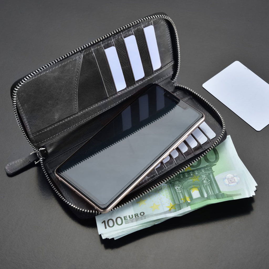 Smartphone-Geldbörse aus grauem Leder mit 16 Fächern BLW3016-G