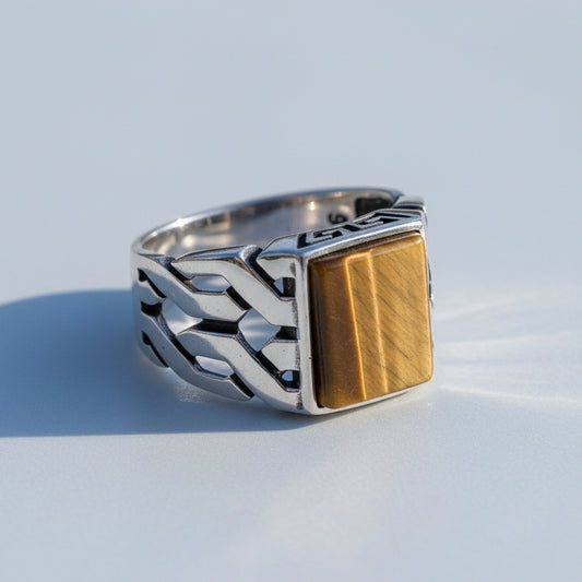 925 Silver Mens Ring With Tiger Eye Stone LMR263