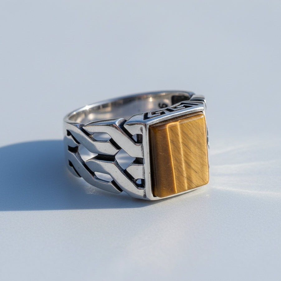 Herrenring aus 925er Silber mit Tigerauge Stein LMR263