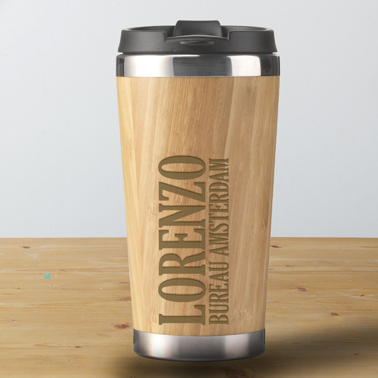 450 ml bamboo thermos cup with text