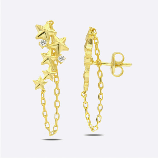 Gold colored silver earrings with stars