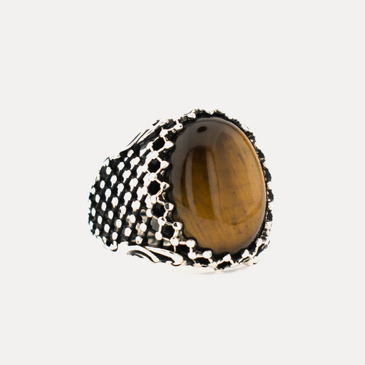 Ovale Tijgeroogsteen Sterling Zilveren Ring BLK001