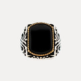 Schwarzer Onyx-Stein-Silberring BLK006