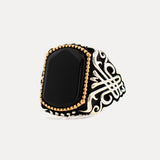 Schwarzer Onyx-Stein-Silberring BLK006