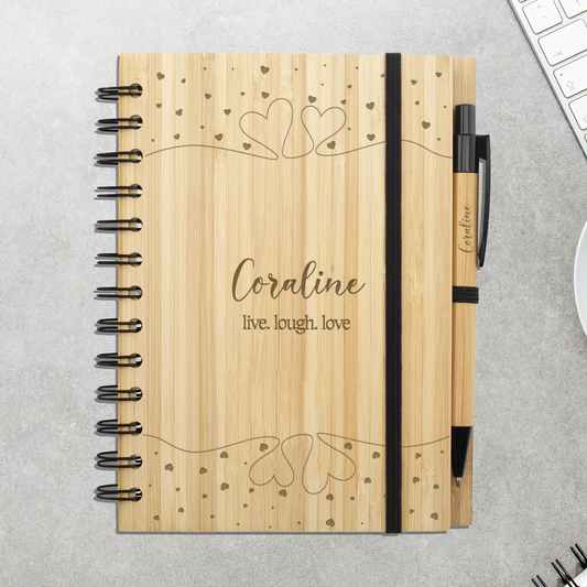 Engraving bamboo notebook A5 and pen