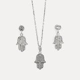 925 sterling zilveren set Hamsa Hand ketting en oorknoppen BLNE003