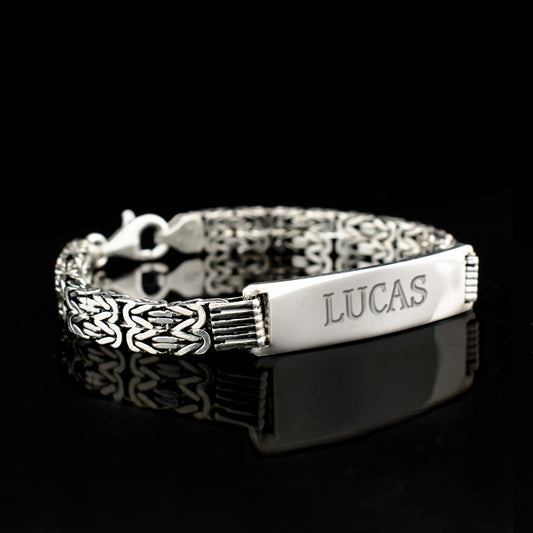 Silver men's bracelet king link with name