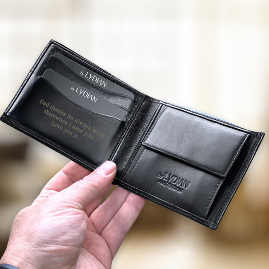 Engraving leather wallet - Black
