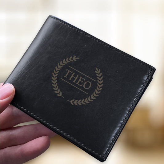 Engraving black leather wallet - 1155 Z