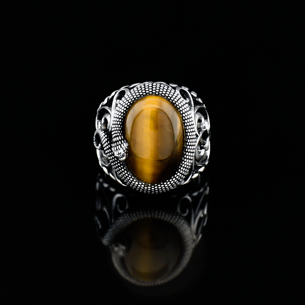 Slang ring - 925 sterling zilver met tijgeroog