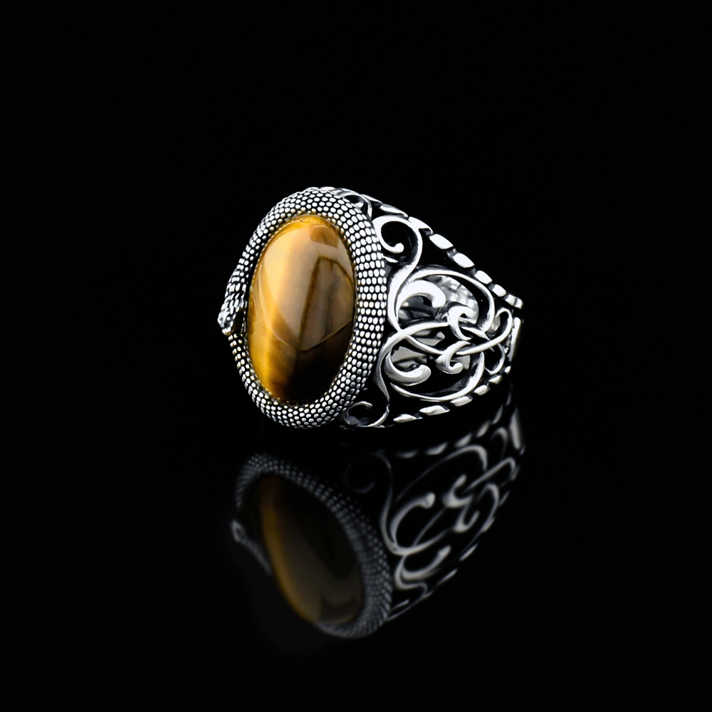 Slang ring - 925 sterling zilver met tijgeroog