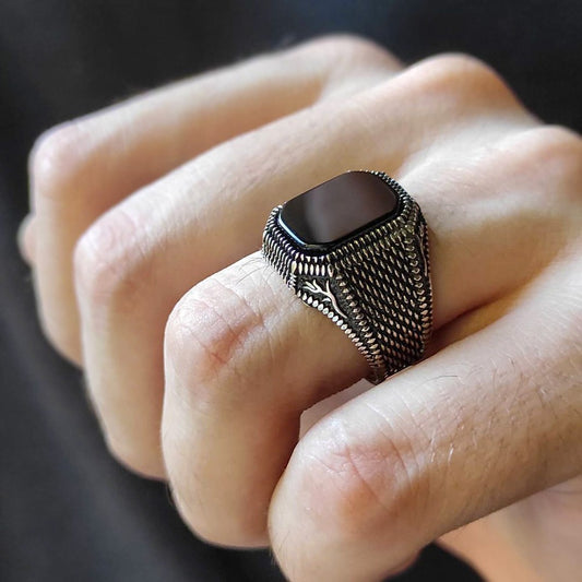 925 Silver Men's Ring With Onyx Stone LMR140