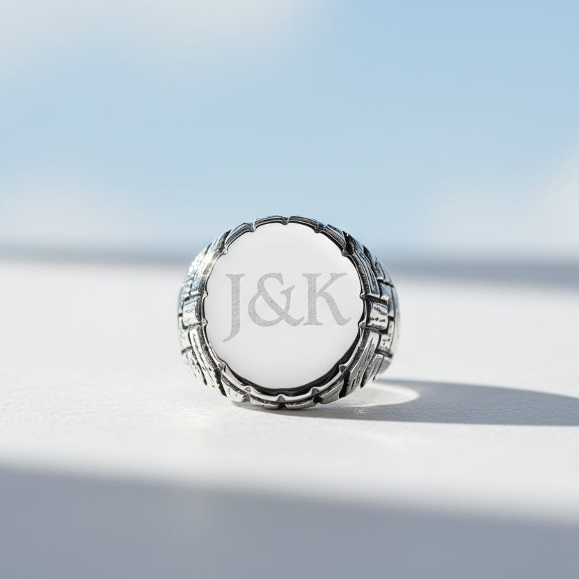 Monogram Herenring van 925 Zilver