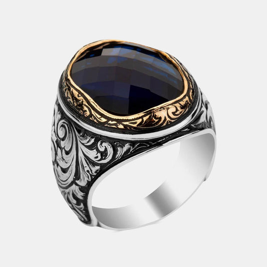 925s Silver Mens Ring With Blue Stone LMR358