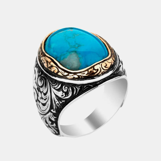 925 Silver Men's Ring With Turquoise Stone LMR374