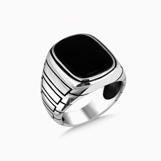 925 Silver Men's Ring With Onyx Stone ORT2101