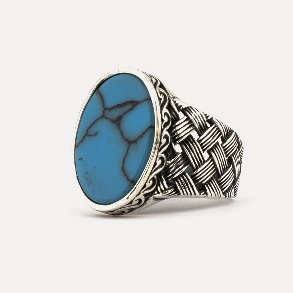 925 Zilveren Heren Ring Met Turquoise Steen ORTBL113