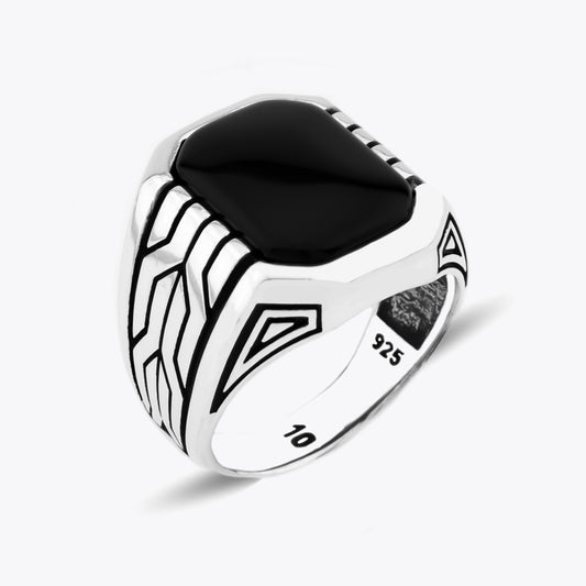 Silver Men's Ring With Black Stone